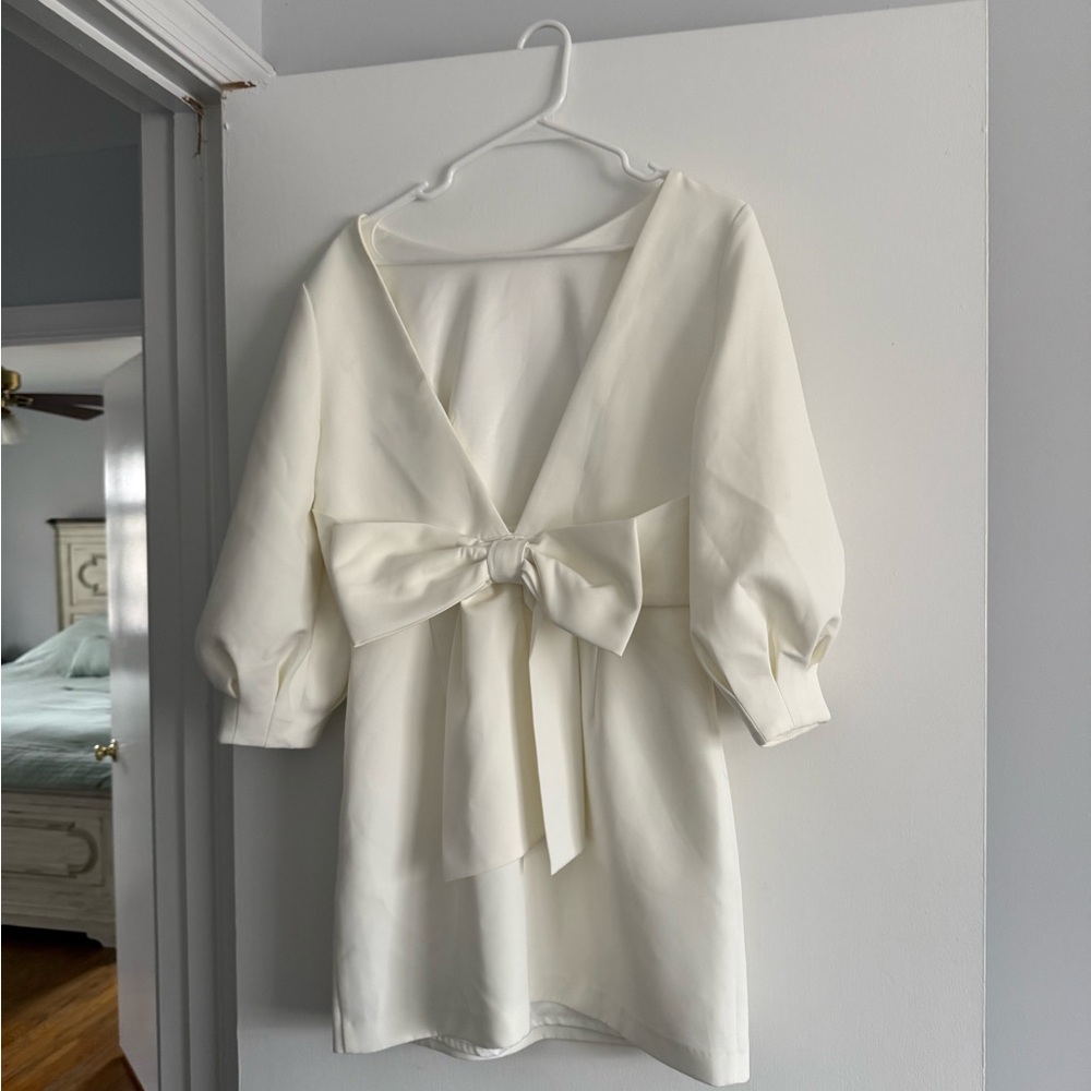 bow back mini dress in ivory